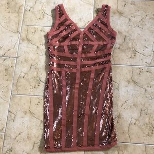 NWT Bronze V-Neck Sequin New Year’s Eve Dress, L